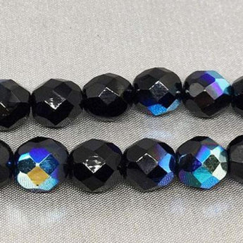 25 AB Black Czech Faceted Glass Beads