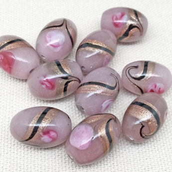 10 Vintage Abstract Mauve Pink Oval Glass Beads