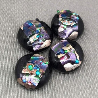 4 Vintage Purple Japan Foil Glass Stone Button Fronts