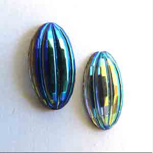 4 Vintage Blue Iris Ribbed Oval Glass Cabochons #9650