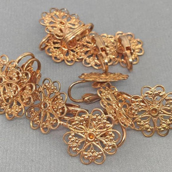 10 Vintage Brass Filigree Clip On Earring Metal Findings