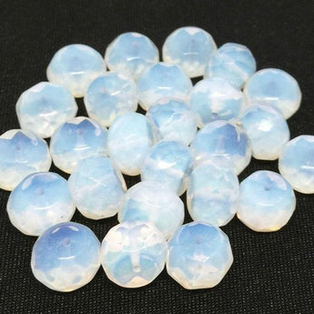 25 Faceted Opalescent White Rondelle Glass Beads