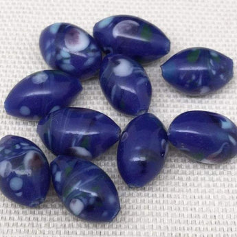 10 Vintage Handmade Blue Japan Oval Glass Beads