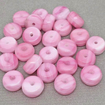 25 Vintage Striped White Pink Czech Rondelle Glass Beads