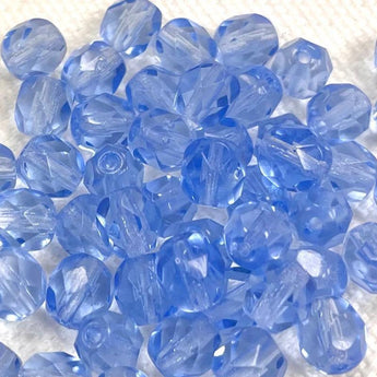 50 Light Sapphire Blue Czech Fire Polished Glass Beads 6mm