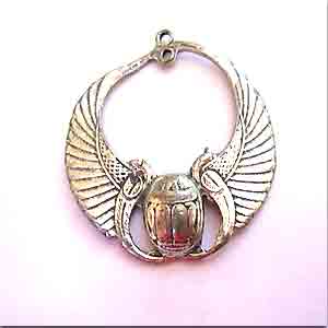 2 Vintage Silver Plated Winged Scarab Egyptian Metal Pendants