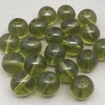 20 Vintage Olive Green Round Glass Beads