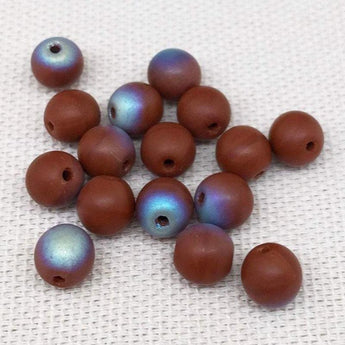 50 AB Brown Czech Round Glass Beads Druk