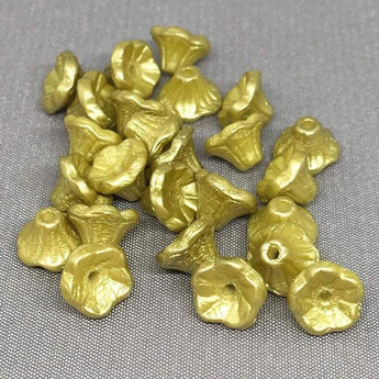 25 Chartreuse Czech Bell Flower Glass Beads