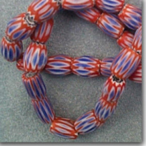 46 Vintage Red Blue Chevron Glass Beads