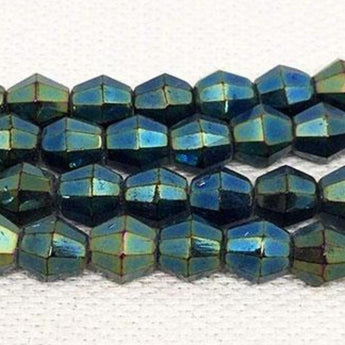 50 Vintage Green Metallic Czech Faceted Bicone Glass Beads