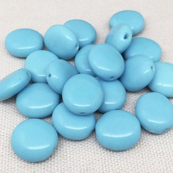 10 Vintage Turquoise Blue Czech Oval Glass Beads