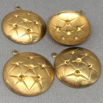 8 Vintage Brass Round Domed Metal Pendants