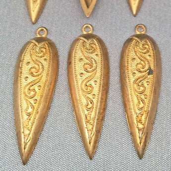 6 Vintage Ornate Solid Brass Pendants