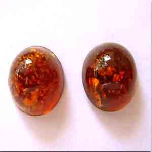 4 Vintage Amber Round Glass Cabochons #9133