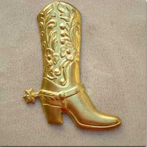 1 Vintage Brass Western Boot Metal Stamping #8371