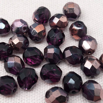 25 Purple Metallic Czech Faceted Glass Beads