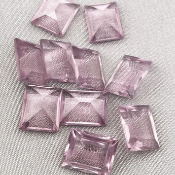 10 Vintage Light Amethyst Purple Rectangle Glass Cabochons