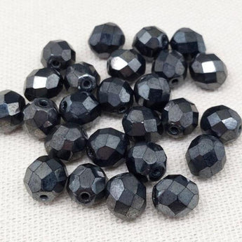 25 Black Gunmetal Czech Faceted Glass Beads