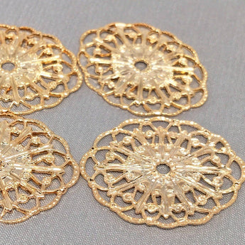 4 Vintage Light Rose Gold Plated Filigree Metal Findings