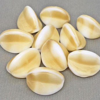 6 Vintage White Beige Givre German Oval Glass Beads