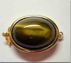 1 Vintage Gold Plated Tigers Eye Gemstone Oval Clasp