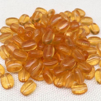 50 Vintage Golden Topaz Czech Oval Glass Beads