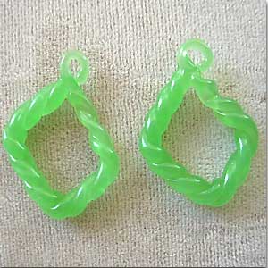 2 Vintage Green Glass Jewelry Pendants #8477