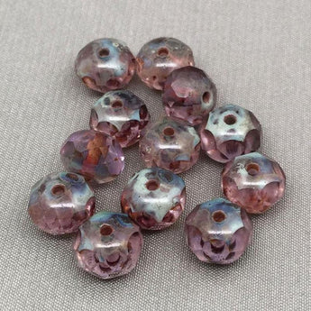 12 Alexandrite Picasso Czech Rondelle Glass Beads