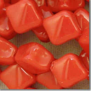 12 Vintage Japan Red Square Diamond Glass Beads #5075