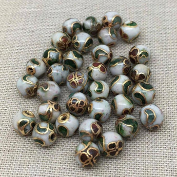 20 Vintage Half Drilled White Cloisonné Pieces