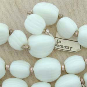 27 Vintage White Ribbed German Glass Beads