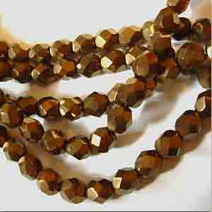 50 Vintage Bronze Czech Fire Polished Glass Beads #9405