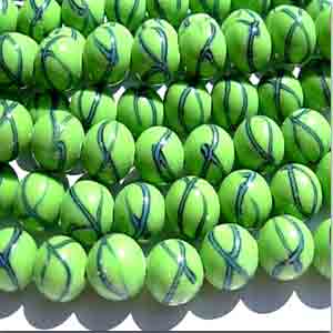 10 Vintage Japan Green Blue Ribbon Round Glass Beads #9211