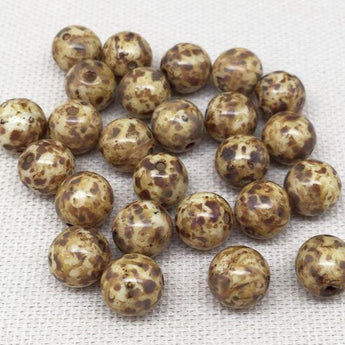 25 Golden Brown Picasso Czech Round Glass Beads