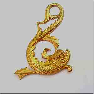 1 Vintage Golden Sea Serpent Metal Stamping