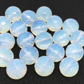 10 Faceted Opalescent White Round Glass Beads