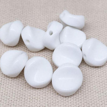 10 Vintage White Czech Wavy Coin Glass Beads