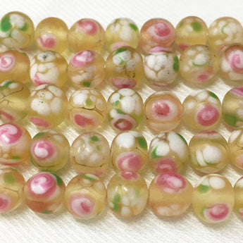 20 Vintage Matte Light Golden Yellow Japan Rose Millefiori Round Glass Beads #9657