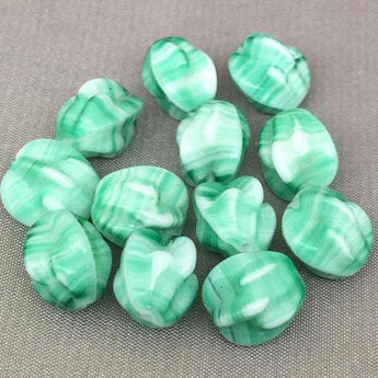 12 Vintage Striped White Mint Green German Glass Beads