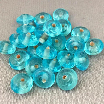 25 Vintage Handmade Aqua Blue Rondelle Glass Beads