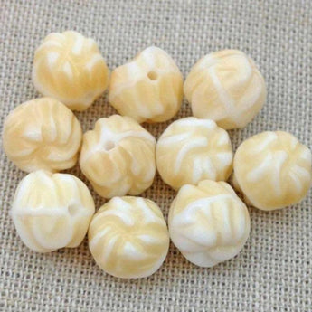 10 Vintage Textured Beige German Glass Beads