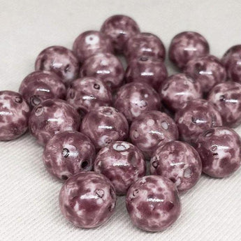 25 Mauve Mottled Pink Picasso Czech Round Glass Beads