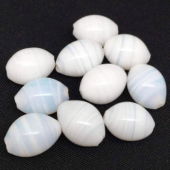 10 Vintage Striped White Japan Oval Glass Beads 12mm