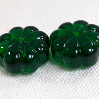 2 Vintage Green Czech Flower Glass Beads #2600