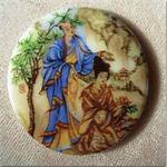 1 Vintage Oriental Garden Round Glass Cabochon #8496