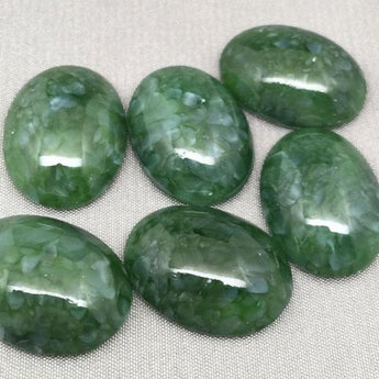 2 Vintage Mottled Green Japan Oval Glass Cabochons