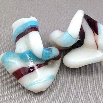 4 Vintage Wavy White Brown Turquoise Glass Beads