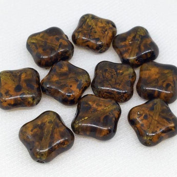 10 Vintage Translucent Mottled Amber Glass Beads