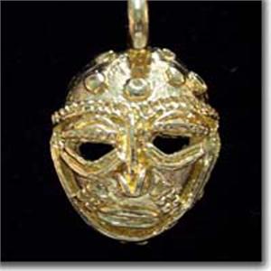 1 Vintage Gold Plated Pewter African Mask Pendant